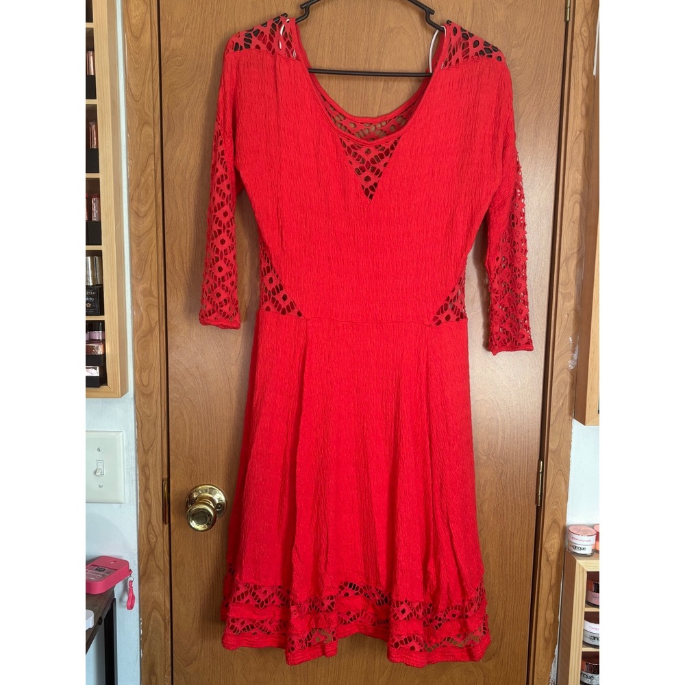 Free People Red Crochet Lace Cut Out Fit & Flare Dress Medium